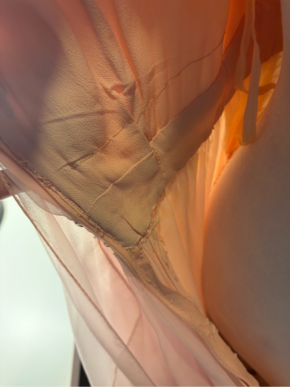 Union Made Vintage One-Shoulder Pale Pink Chiffon Gown with Beaded Embellishment - Picture 9 of 14